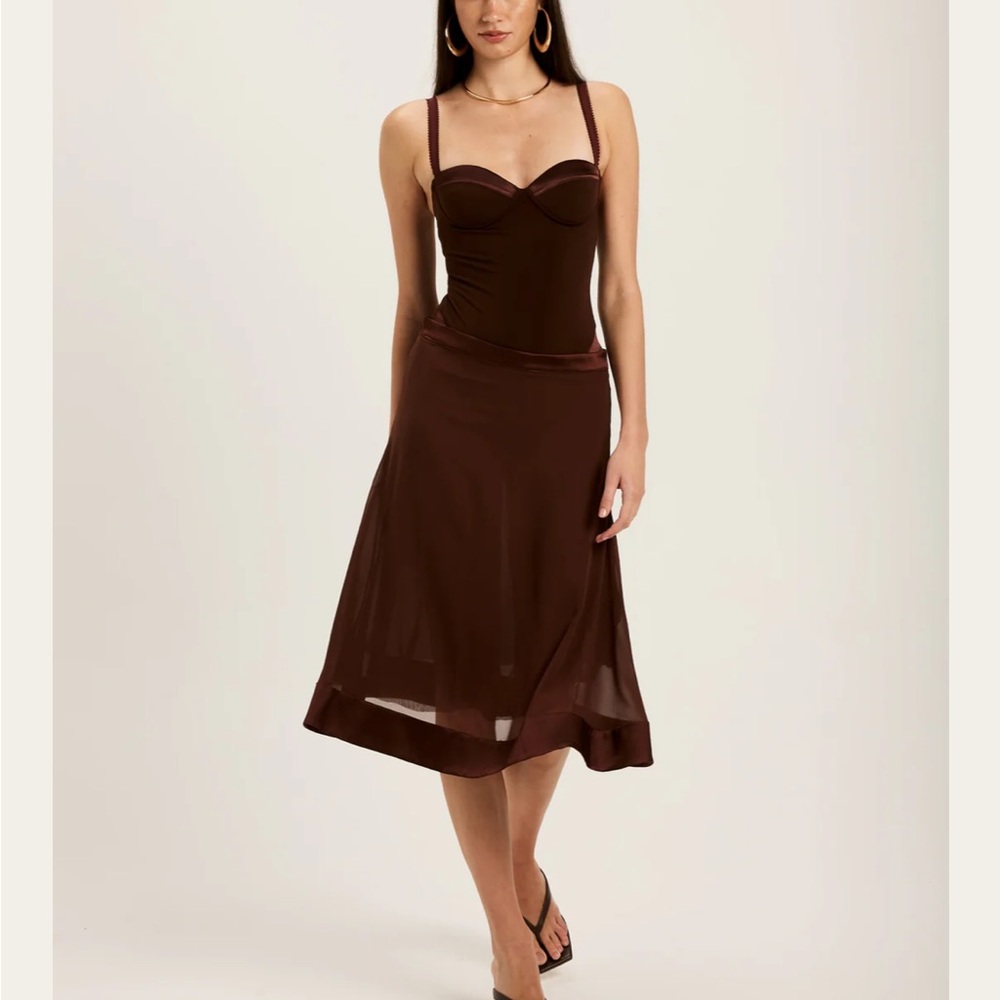 Brown Bodysuit and midi skirt set